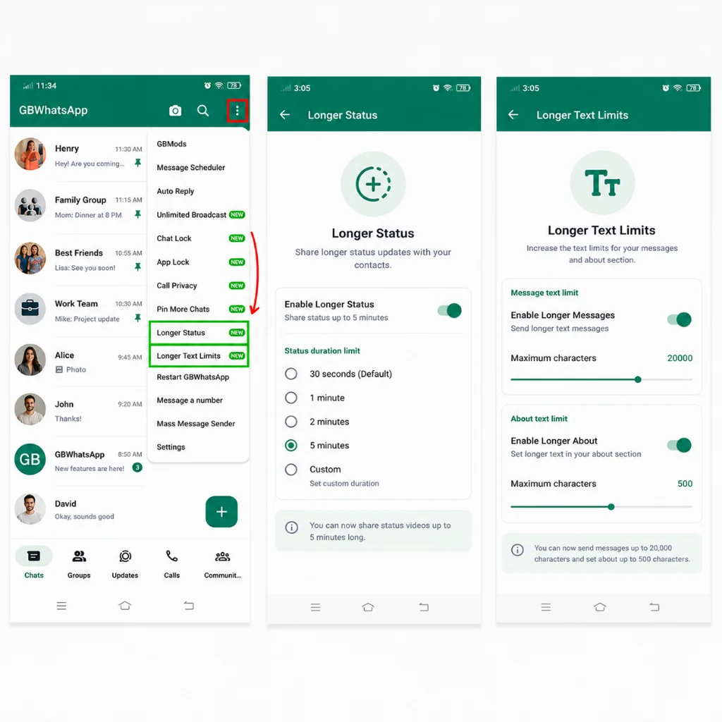 Longer Status and Text Limits