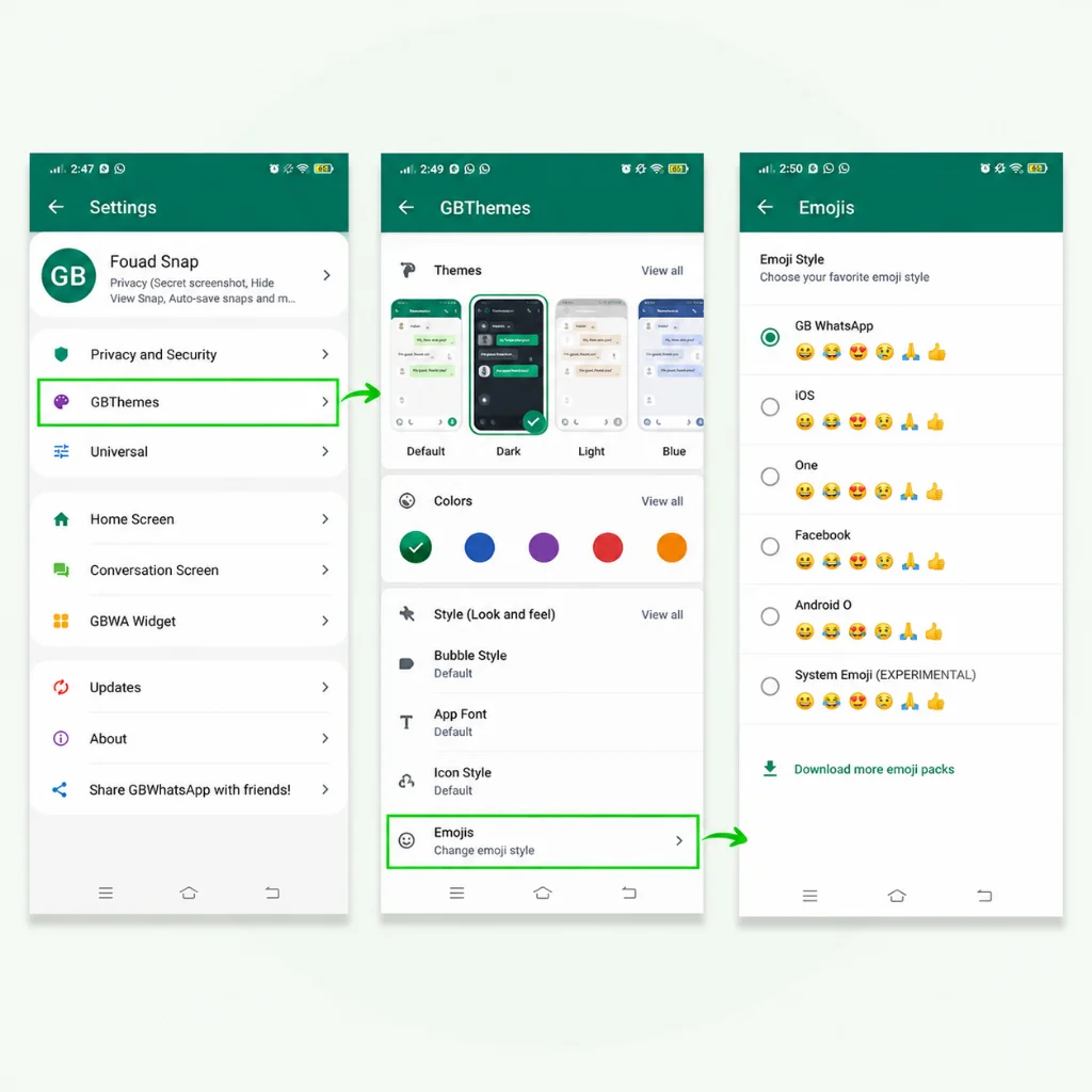 Themes, Fonts, and Emojis